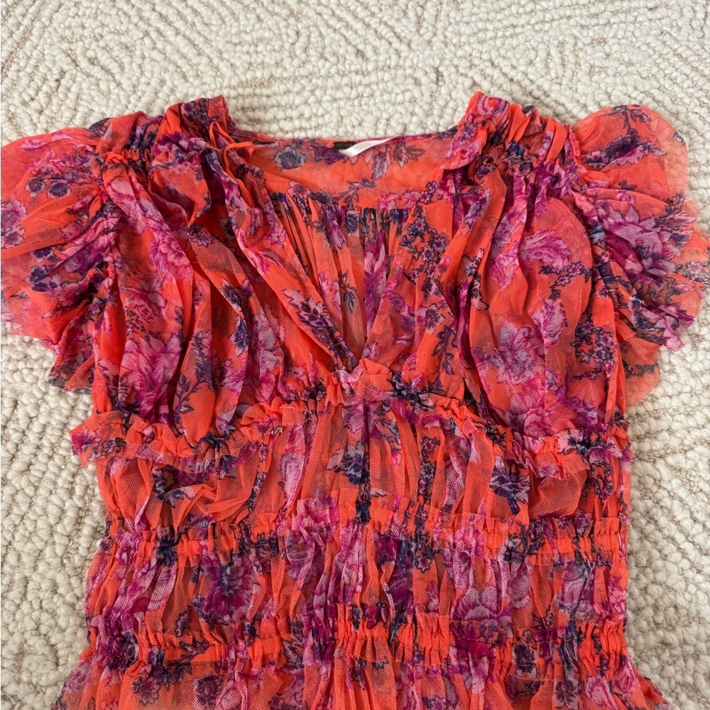 Free People Pink and Purple Floral Crop Top